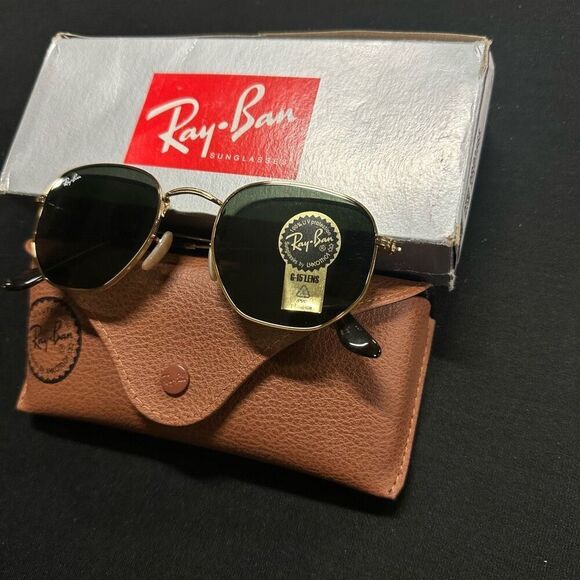 New Ray-Ban 3548 Hexagonal Flat G-15 Green Lenses Gold - Picture 3 of 7